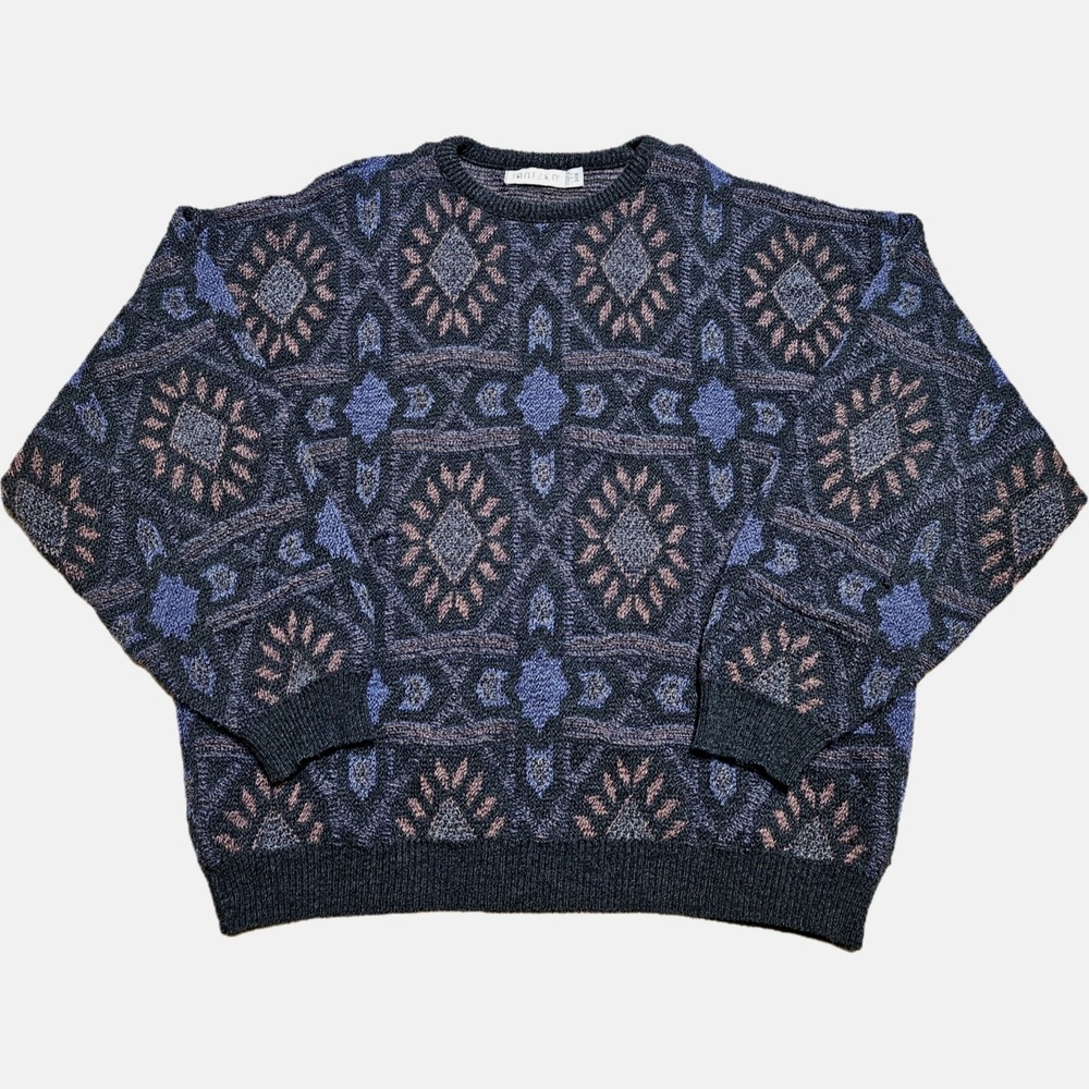 Vintage‎ 90s Jantzen Retro Art Geometric Gray Sweater Size 3XB Grunge Skater